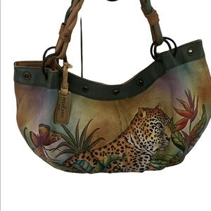 Anuschka Hand Painted Leopard in Paradise Leather Bohemian Handbag